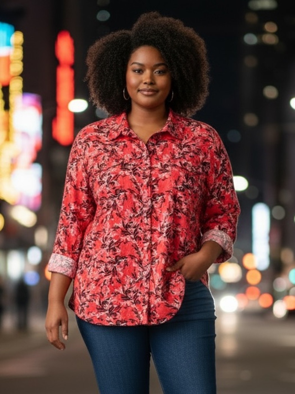 Kim Rogers Coral Pink Floral Button-Up Tunic